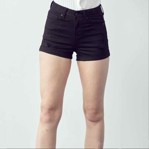 Papaya black denim high rise roll up jean shorts